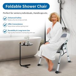 Alternative view of Shower Chair for Elderly & Disabled, Folding Shower Chair Seat with Arm and Back, Inside Shower Chair, Foldable Bathroom Chairs for Sitting, Portable for Travel – Collapsible, Compact & Comfortable
