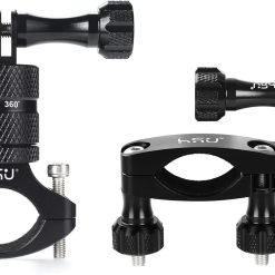 HSU Aluminum Bike Bicycle Handlebar Mount and Bike/Motorcycle Handlebars for Go Pro Hero 11/10/9/8/7/6/5/4, DJI Osmo Action AKASO and Other Action Cameras (Black)