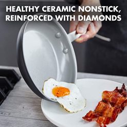 Alternative view of GreenPan Chatham Hard Anodized Healthy Ceramic Nonstick, 12 Frying Pan Skillet with Lid, PFAS-Free, Dishwasher Safe, Oven Safe, Gray