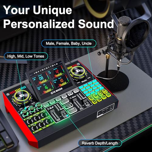Podcast Microphone Bundle with Live Sound Card Audio Mixer, Podcast Equipment Bundle with 3.5mm Condenser Microphone for Pc/Phone Live Streaming Singing Gaming, Sound Board with Voice Changer, Denoise - Image 20