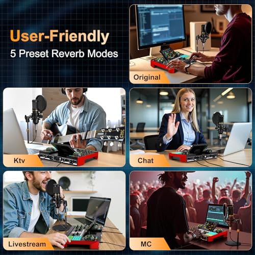 Podcast Microphone Bundle with Live Sound Card Audio Mixer, Podcast Equipment Bundle with 3.5mm Condenser Microphone for Pc/Phone Live Streaming Singing Gaming, Sound Board with Voice Changer, Denoise - Image 12